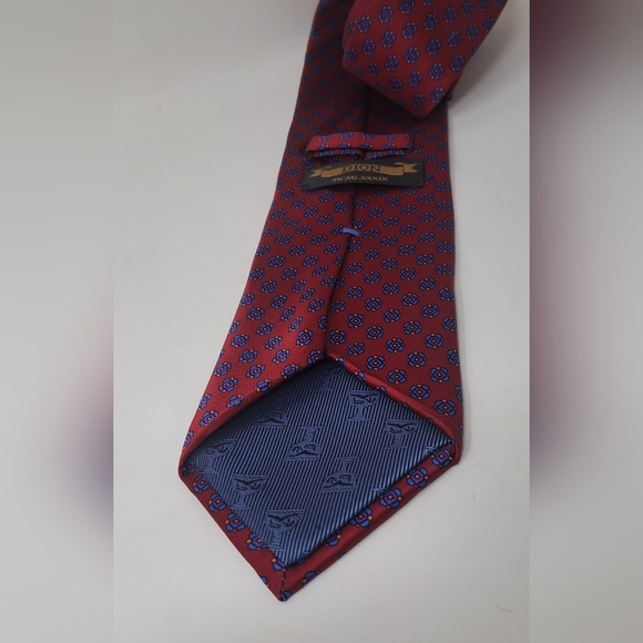 Dion Men's Neck Tie Floral Motif Red 100% Silk Handcrafted Canada Vintage HQ 59" - Picture 5 of 11
